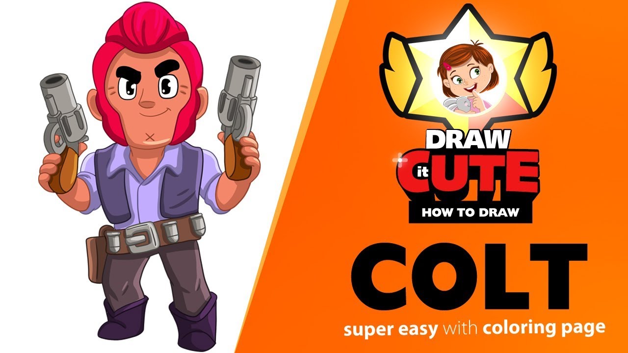 How to draw colt brawl stars super easy drawing tutorial with coloring page