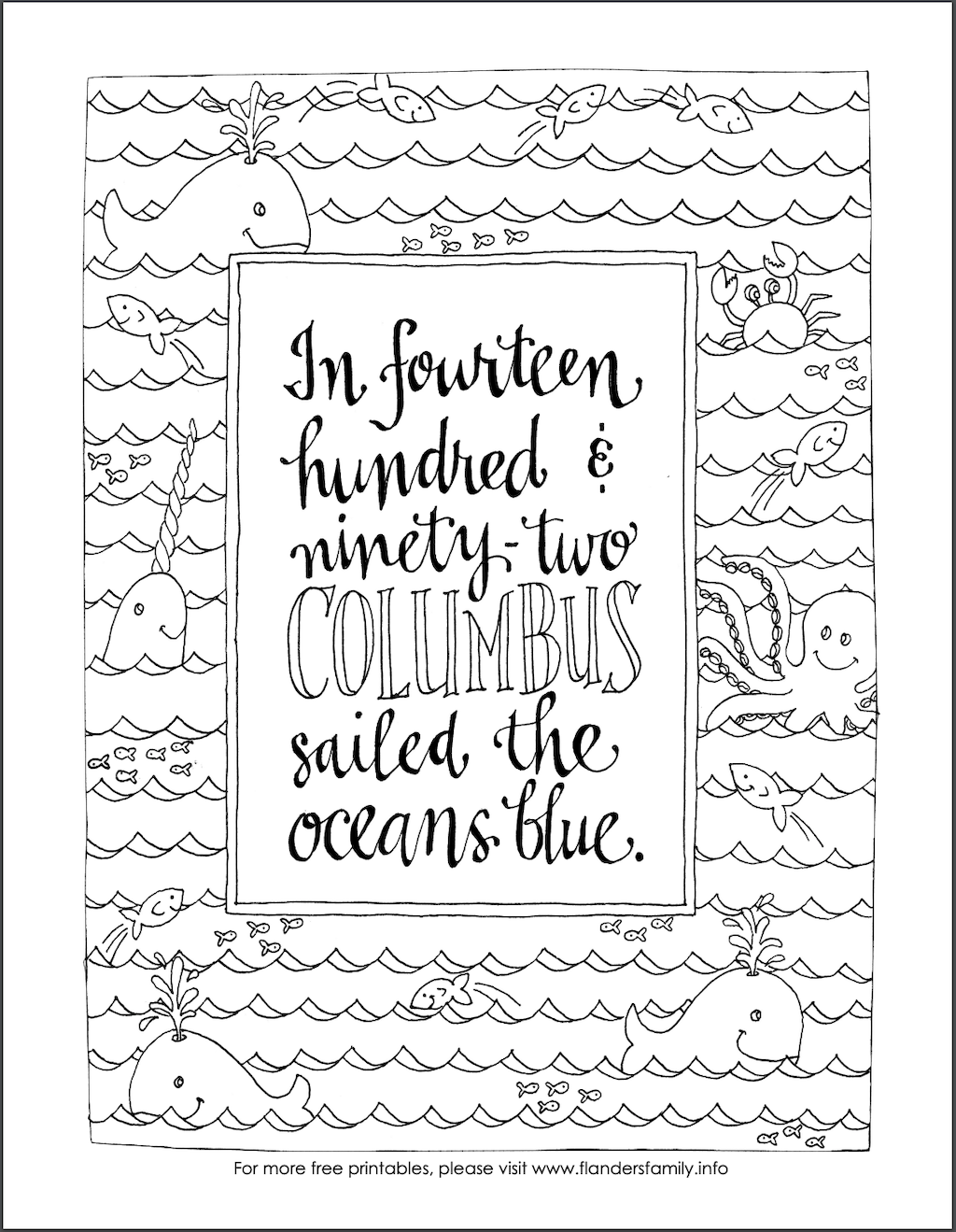 Columbus day coloring page free printable