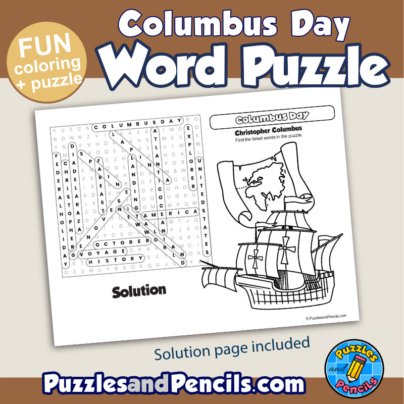 Columbus day word search puzzle activity and coloring wordsearch made by teachers