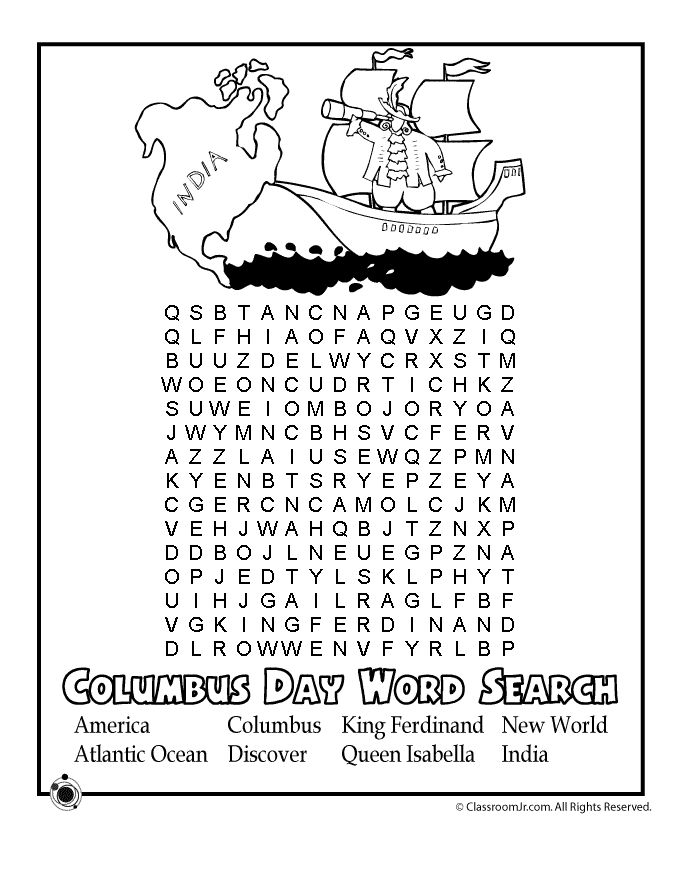 Printable columbus day worksheets for elementary students including a word search and two wâ columbus day worksheets for kids teacher worksheets lesson plans