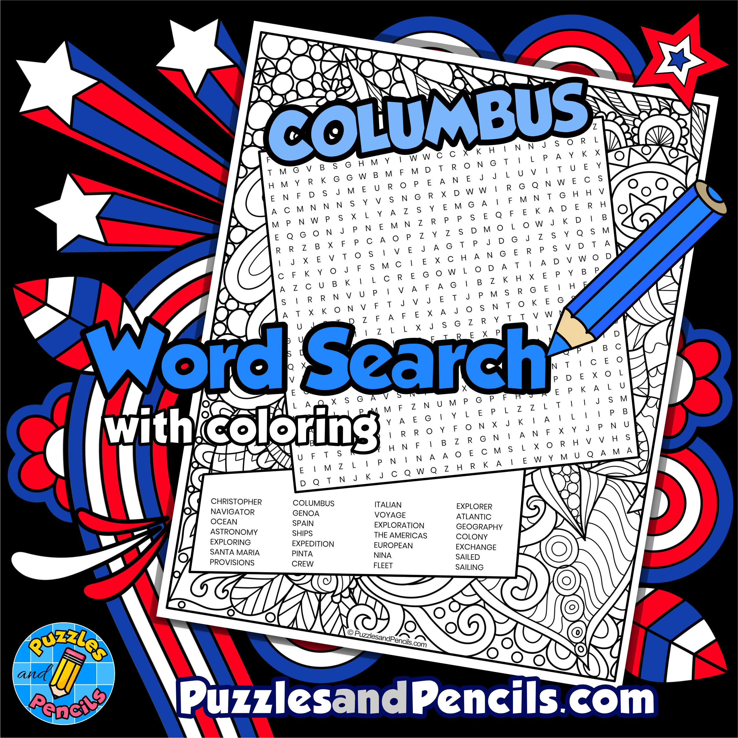 Christopher columbus word search puzzle with coloring us history wordsearch made by teachers