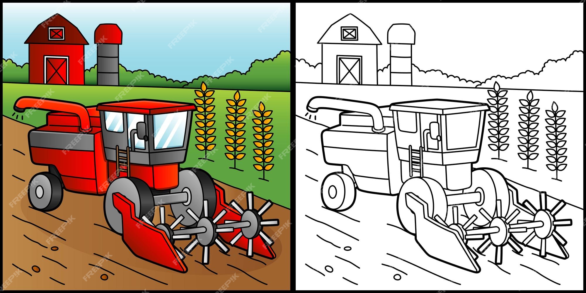 Premium vector bine harvester coloring page illustration