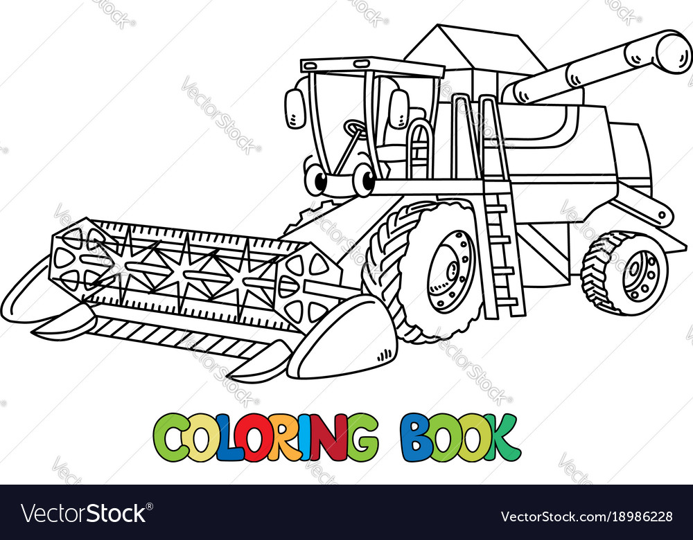 Funny bine harvester with eyes coloring book vector image