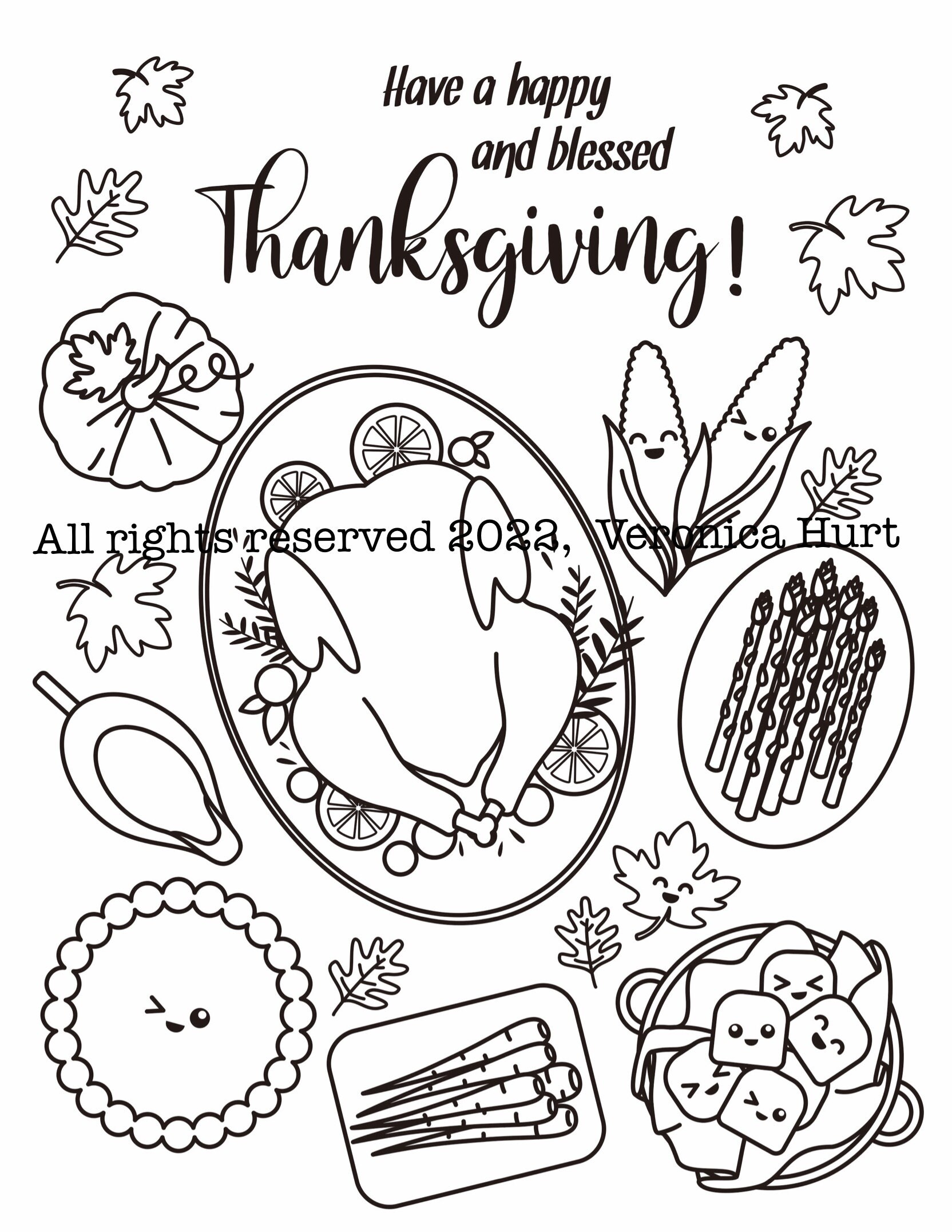 Dibujo para colorear de catholic thanksgiving day kawaii lunch dinner para niãos