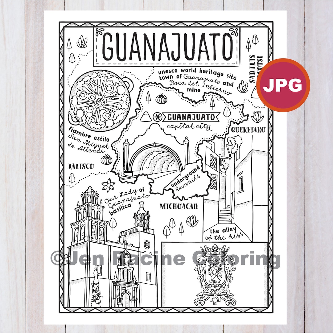 Guanajuato coloring page mexico state estados de mexico flag food monuments coloring page jpg download