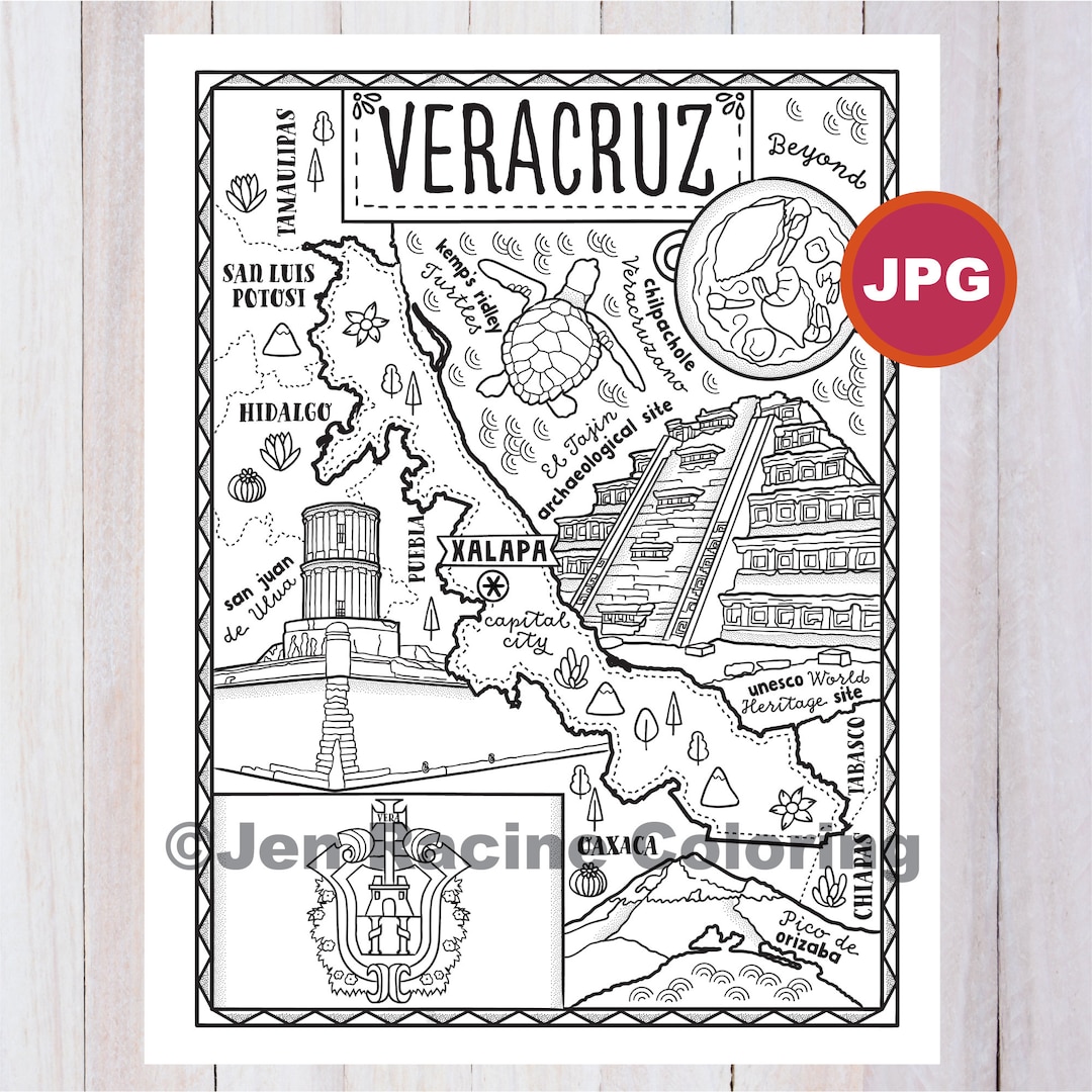 Veracruz coloring page mexico state estados de mexico flag food monuments coloring page jpg download download now