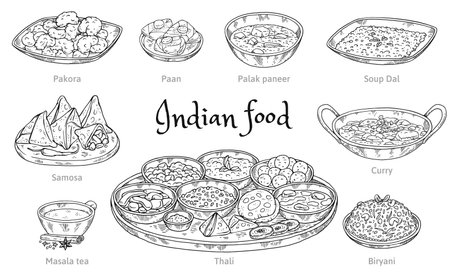 Indian food sketch cliparts stock vector and royalty free indian food sketch illustrations