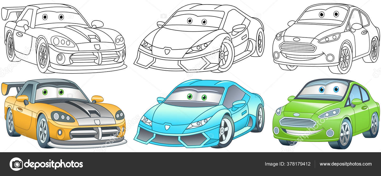 Coches dibujos animados pãginas para colorear para niãos personajes coloridos vector de stock de sybirko