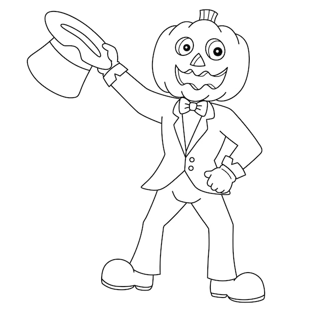 Premium vector pumpkin head man halloween coloring page isolated