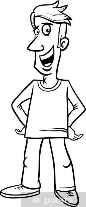 Sticker cheerful man cartoon coloring page