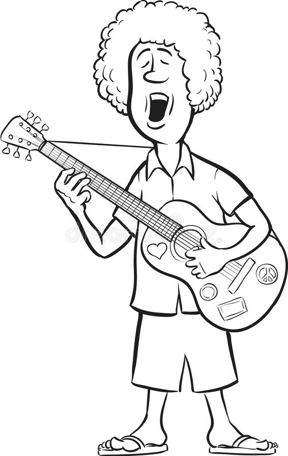 Coloring pages whiteboard drawing man acoustic guitar singing black white isolated line vector illustration coloring page