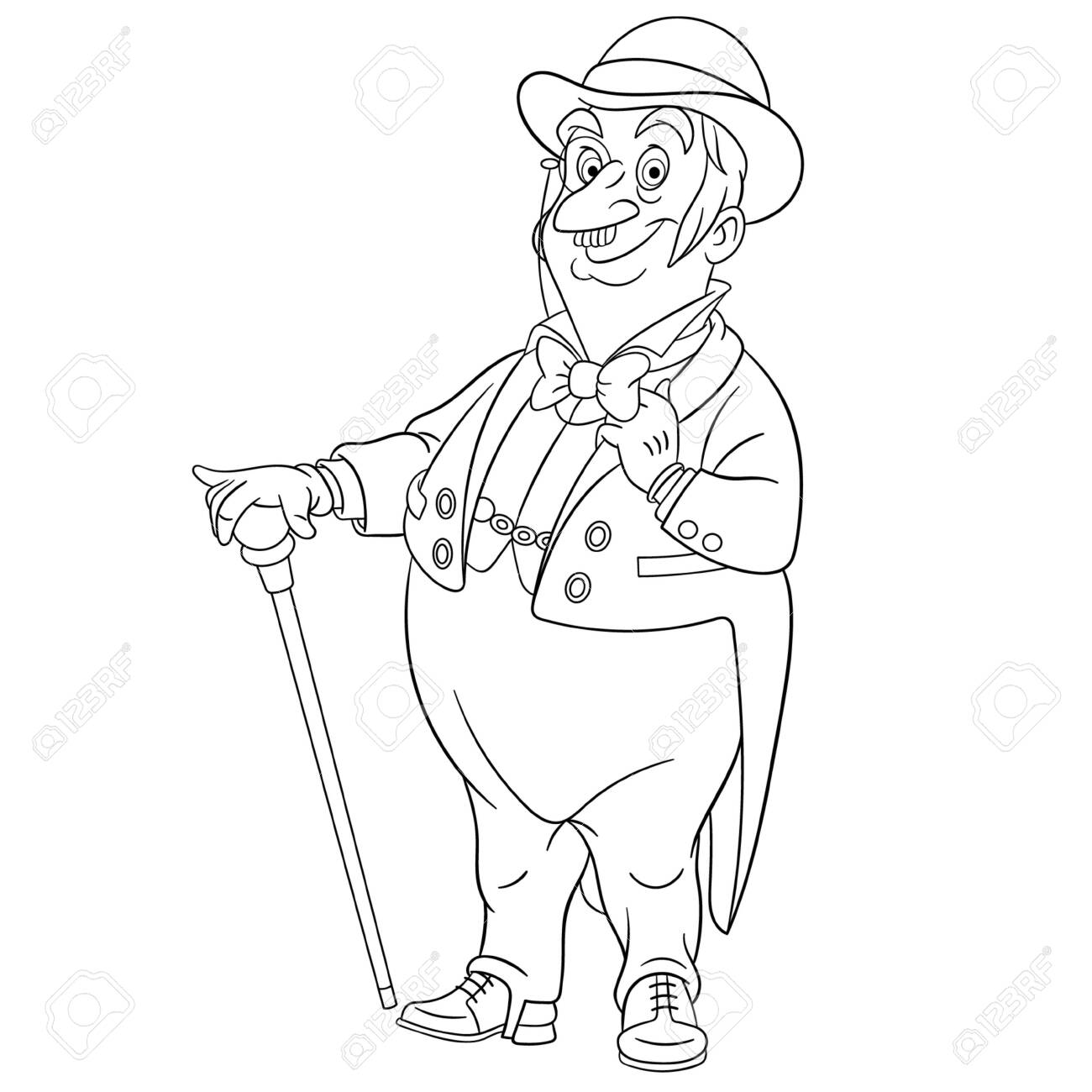 Coloring page coloring picture of cartoon gentleman elegant man childish design for kids activity colouring book about people professions royalty free svg cliparts vectors and stock illustration image