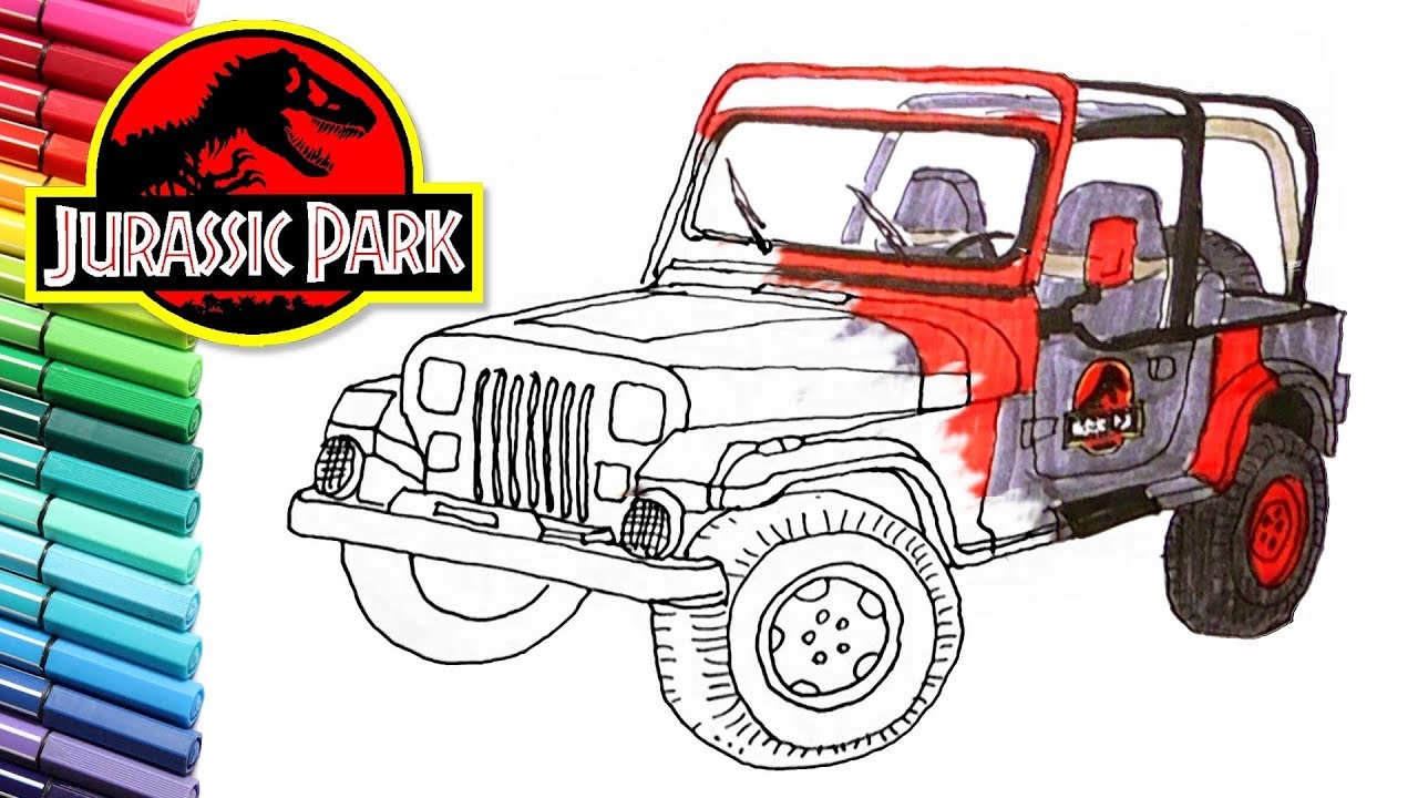 Drawing and coloring jurassic park jeep