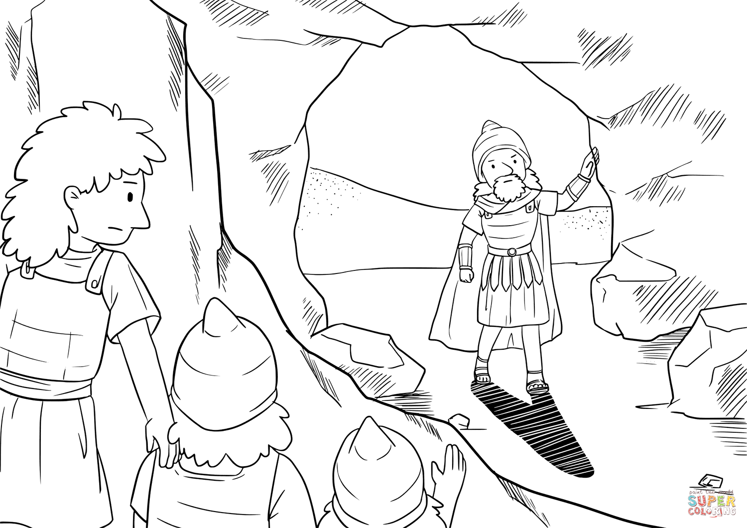 David and his men hide far back in the cave coloring page free printable coloring pages