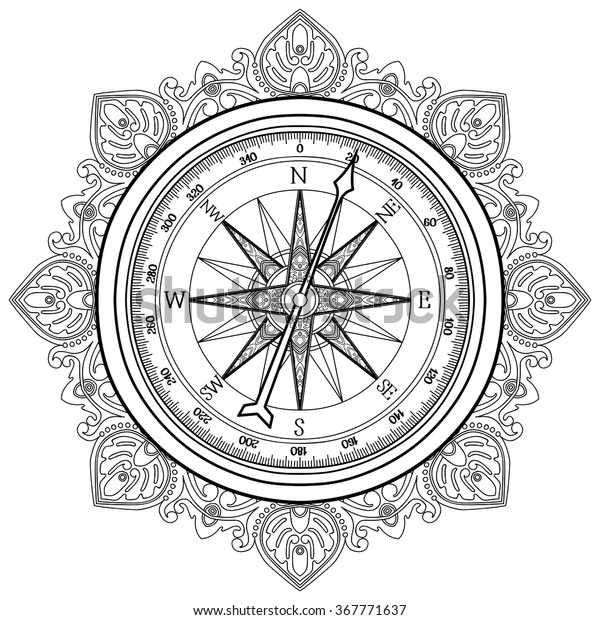 Graphic wind rose pass drawn line stock vector royalty free