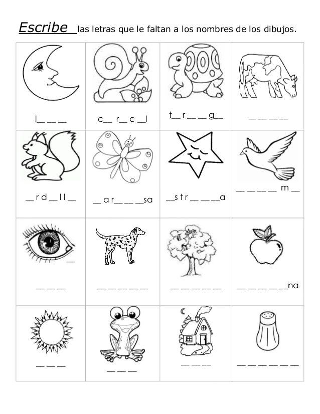 Cribe las letras que le faltan a los nombr de los dibujosl câ actividad de lenguaje precolar actividad de letras actividad de critura