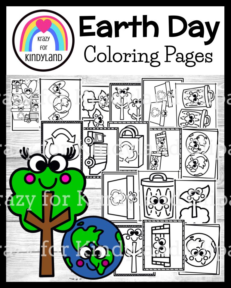 Earth day coloring pages booklet tree garbage recycle post garbage truck