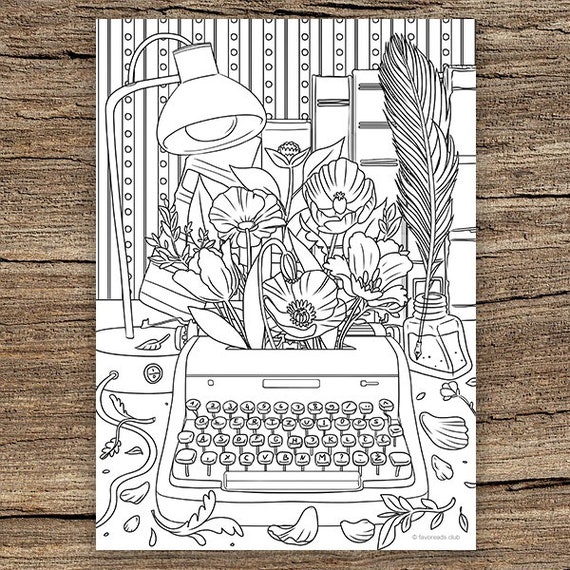 Typewriter printable adult coloring page from favoreads coloring book pages for adults and kids coloring sheets coloring designs instant download