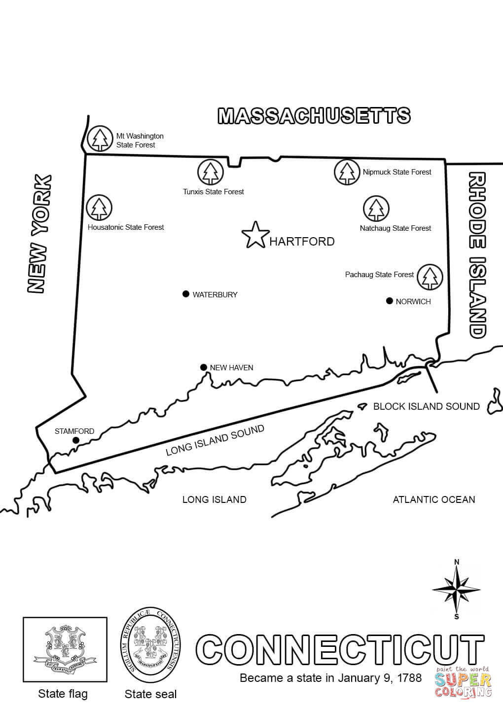 Map of connecticut coloring page free printable coloring pages