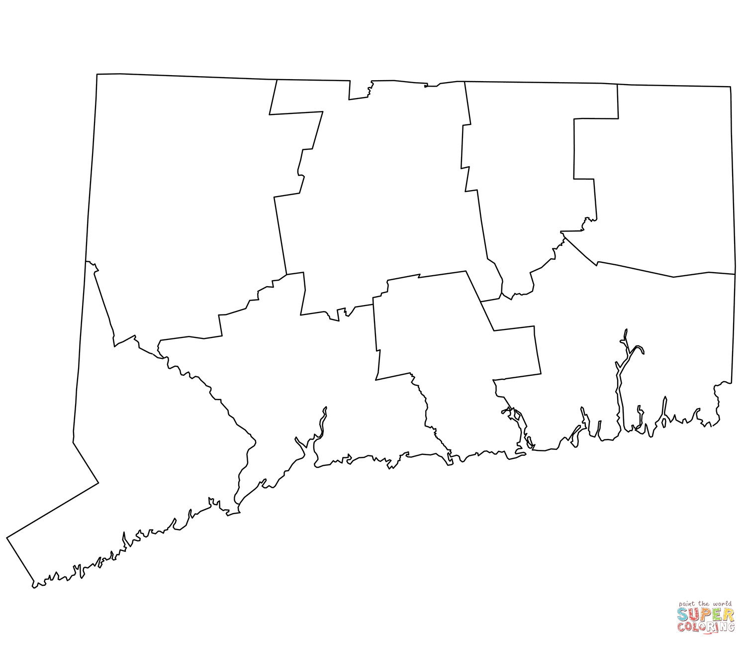 Outline map of connecticut counties coloring page free printable coloring pages