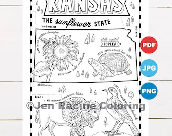 Kansas coloring page united states state map wildlife state symbols flowers coloring pages