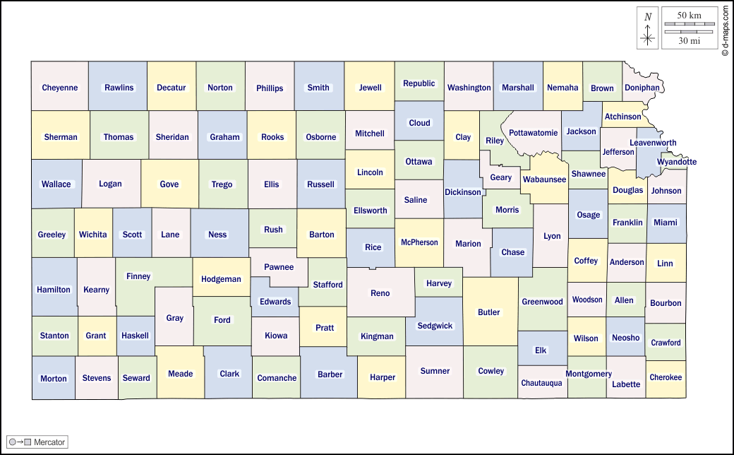 Kansas mapa gratuito mapa mudo gratuito mapa en blanco gratuito plantilla de mapa contornos condados nombres color blanco