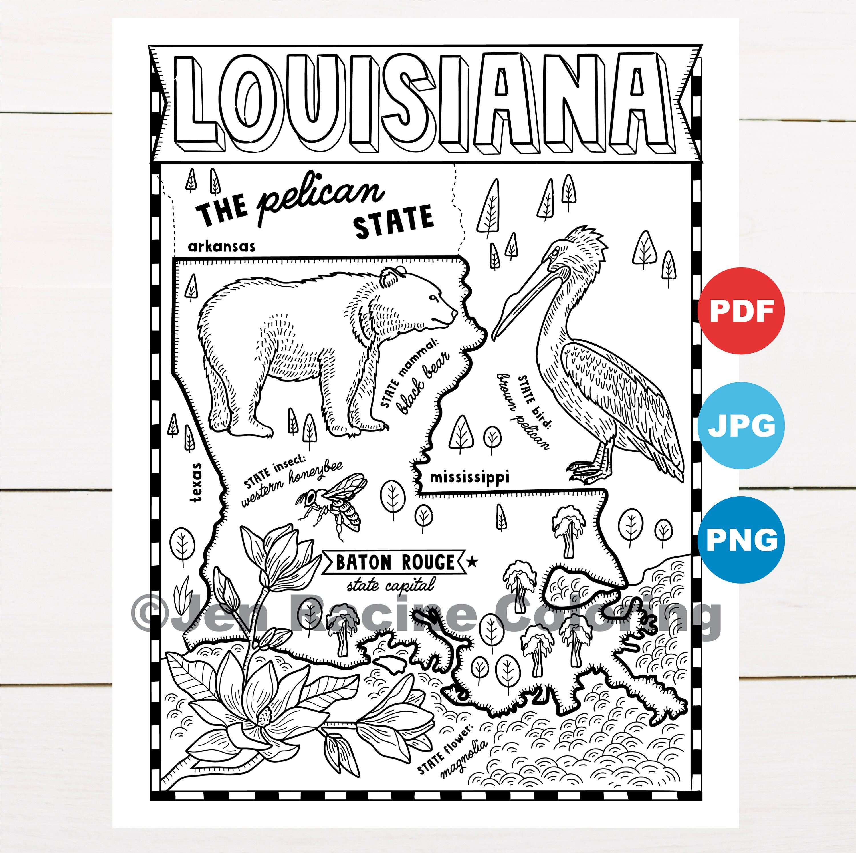 Louisiana coloring page united states state map wildlife state symbols flowers coloring pages