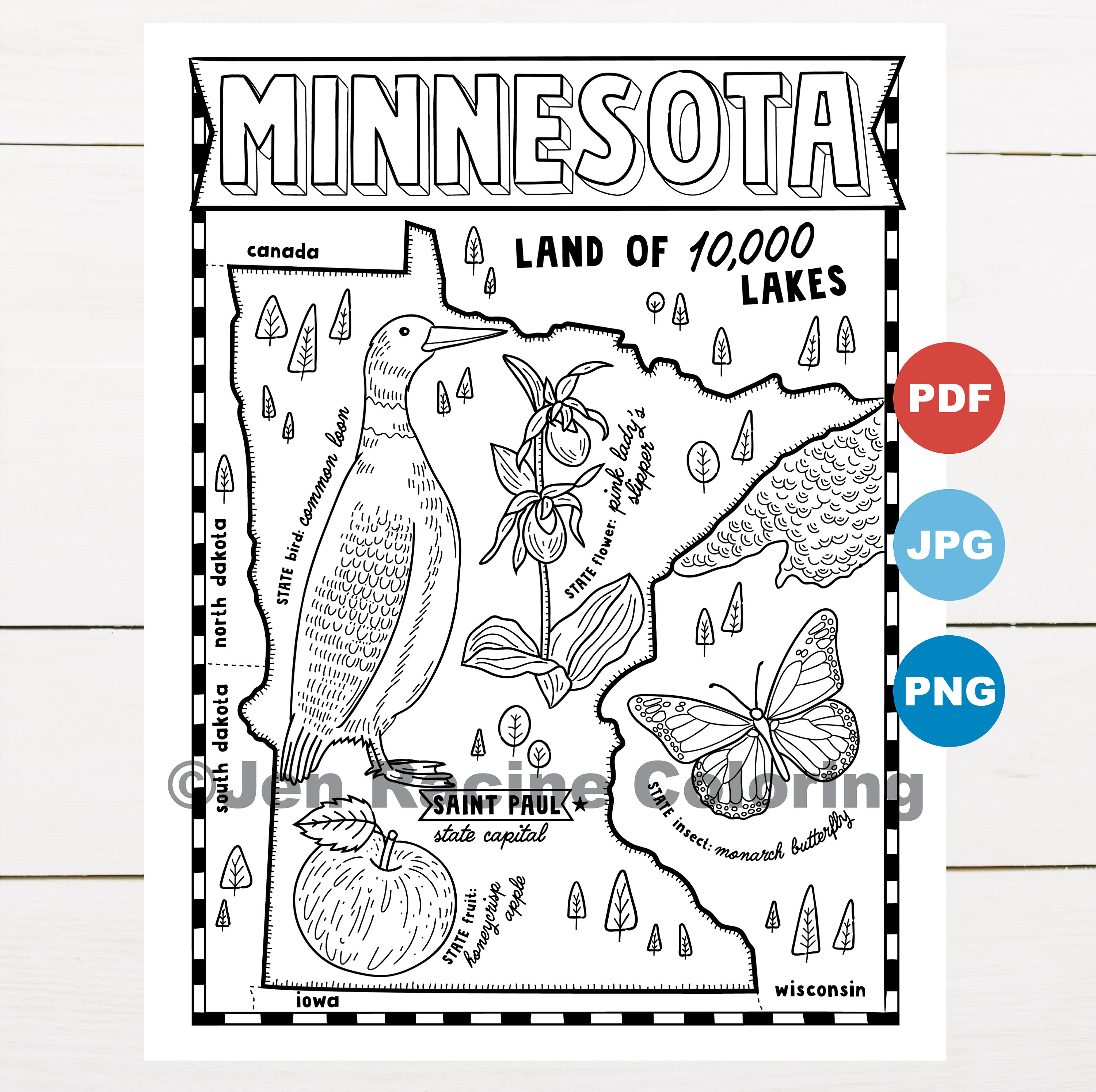 Minnesota coloring page united states state map wildlife state symbols flowers coloring pages