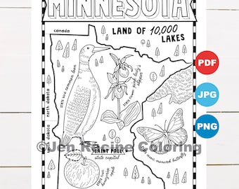 Minnesota coloring page united states state map wildlife state symbols flowers coloring pages