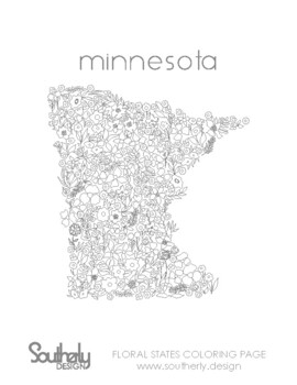 Floral states coloring page minnesota by southerly design tpt