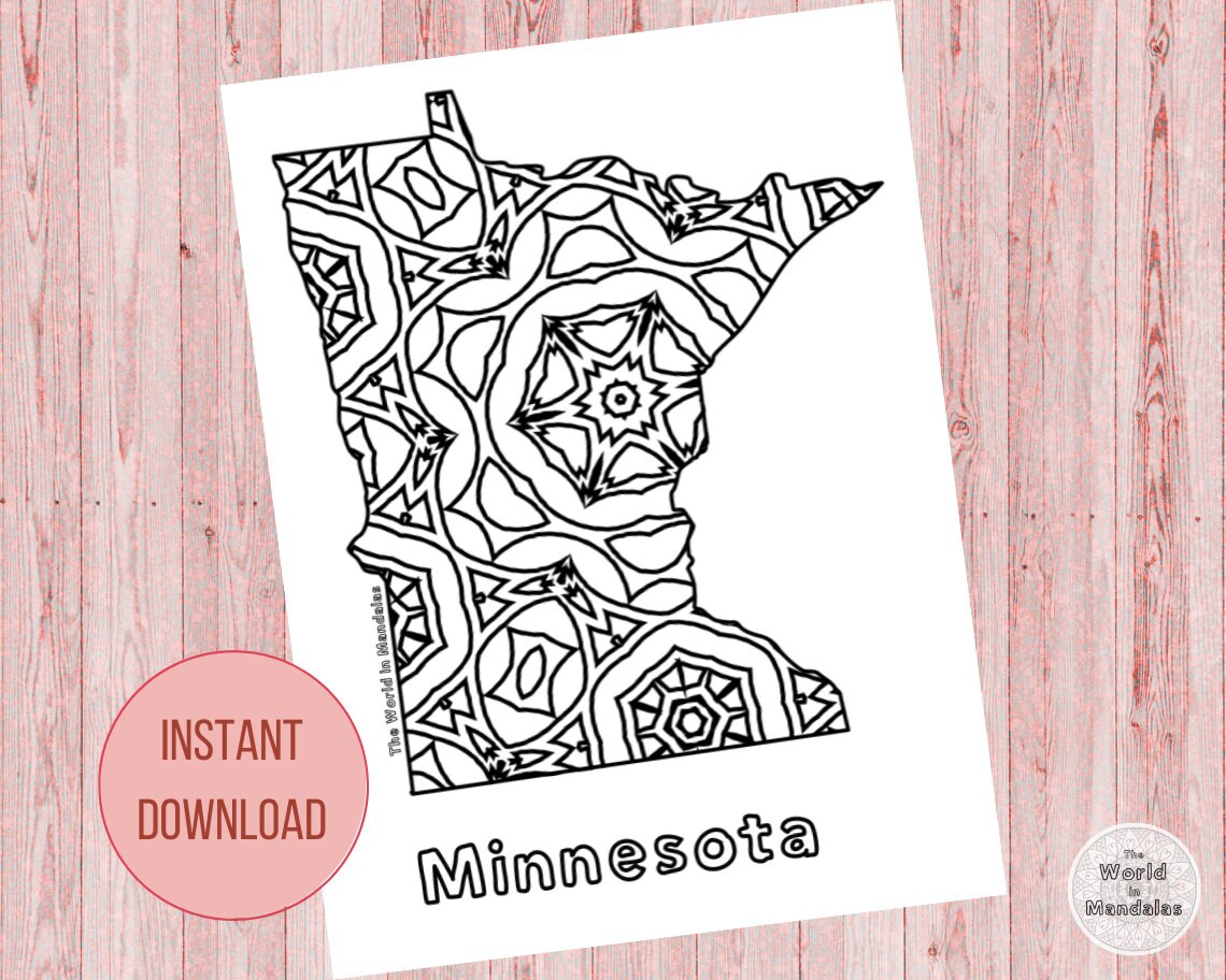 Minnesota states of the usa colouring page mandala colouring page printable colouring page all ages colouring page a