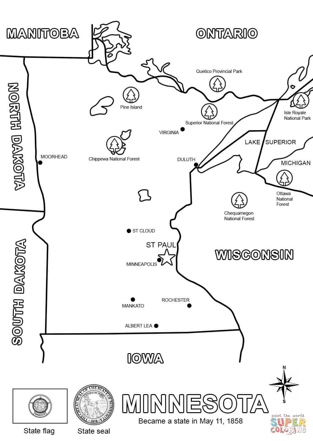 Map of minnesota coloring page free printable coloring pages