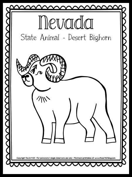 Nevada state animal coloring page desert bighorn free printable â the art kit