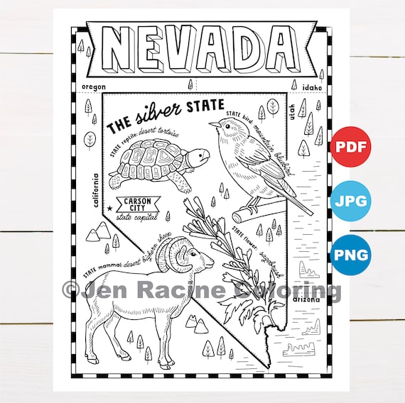 Nevada coloring page united states state map wildlife state symbols flowers coloring pages