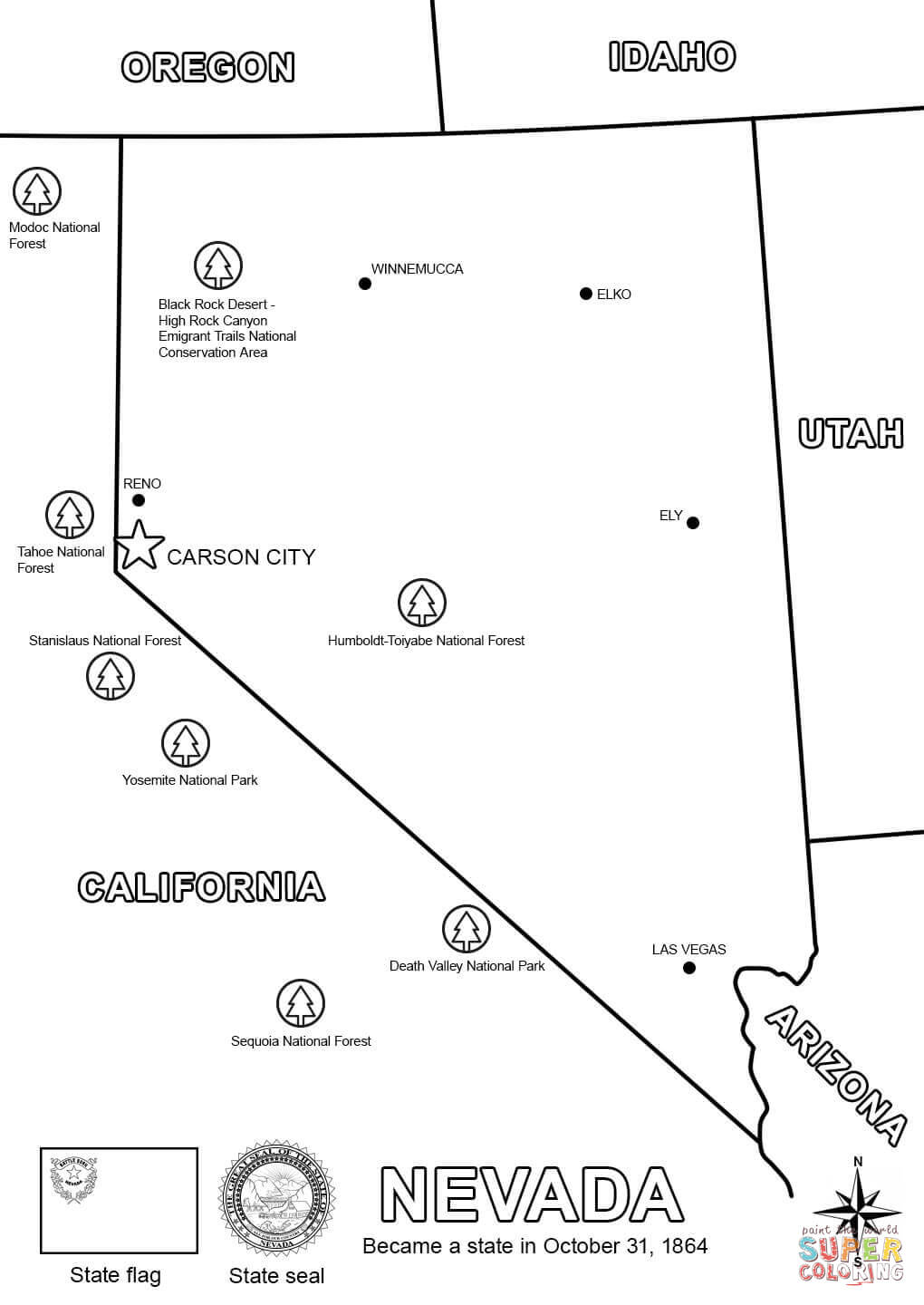 Nevada map coloring page free printable coloring pages