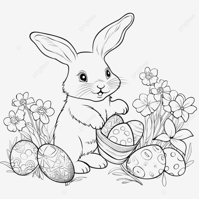 Lindo conejito con huevos y flor para el libro de colorear de pascua o pãgina para colorear png dibujos lindo conejo conejito lindo libro de color png imagen para dcarga gratuita