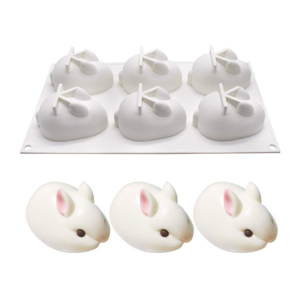 Newmemo molde de chocolate de conejo de pascua d de cavidades molde de conejo de silicona molde para hornear conejo de pascua para pastel de mousse pudãn gelatina postre fondant