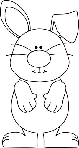 Black and white bunny with one ear up clip art