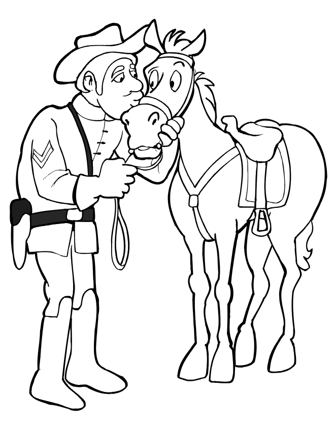 Horse coloring page civil war soldier kissing horse