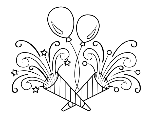 Printable balloons and confetti poppers coloring page