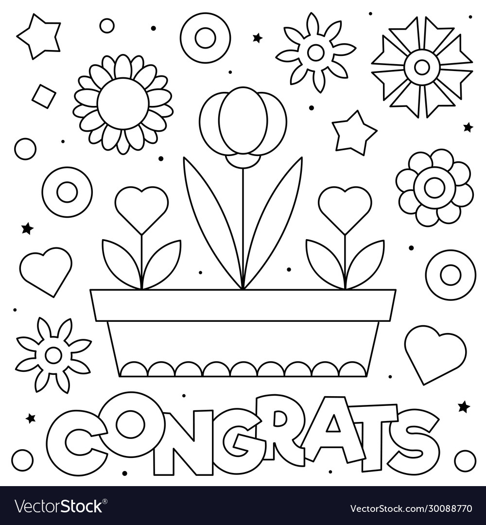 Congrats coloring page black and white royalty free vector