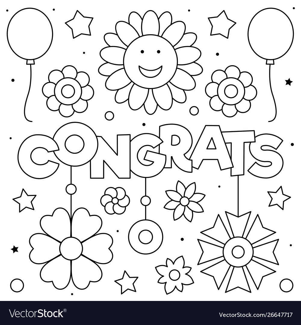 Congrats coloring page black and white royalty free vector