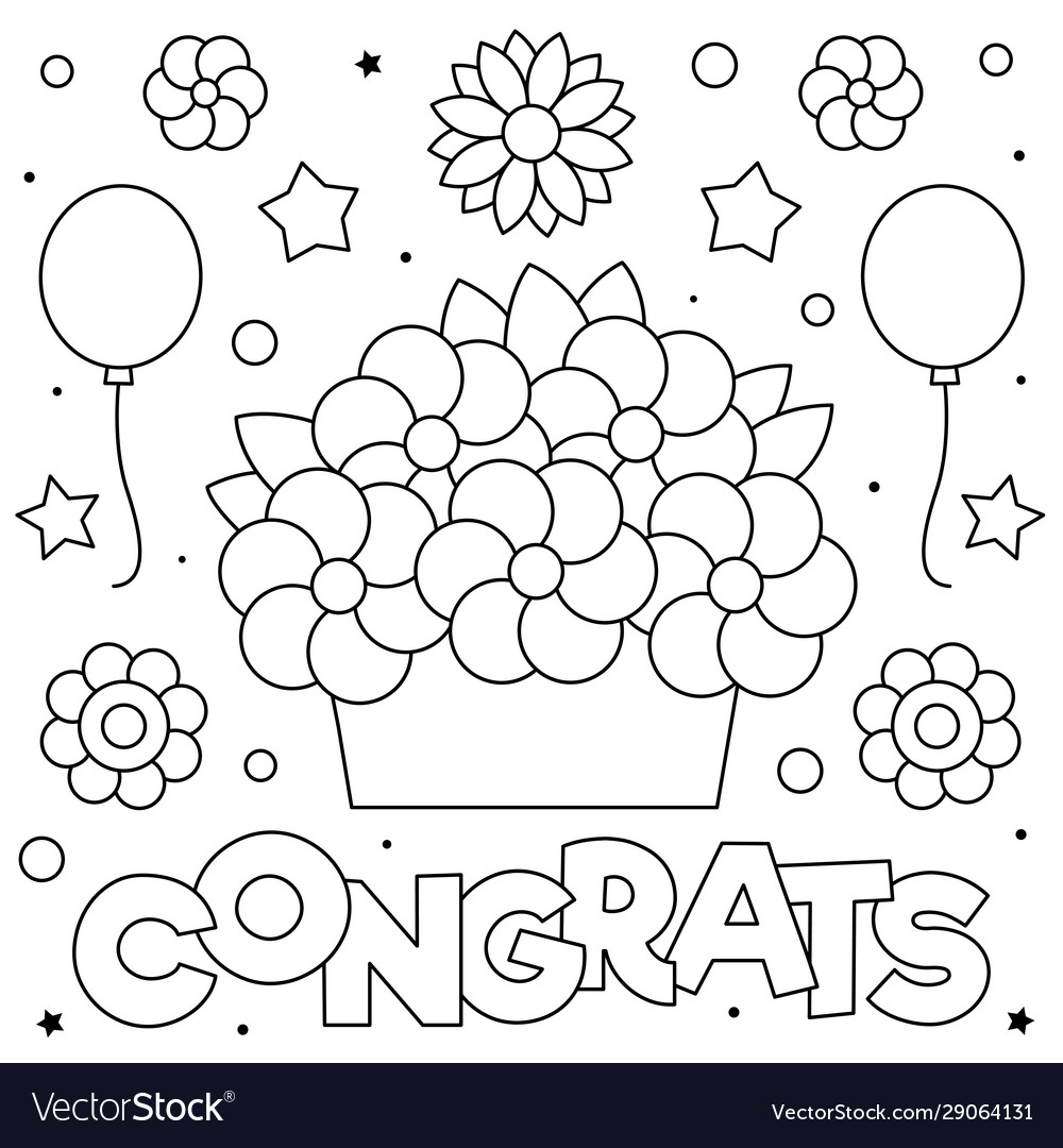 Congrats coloring page black and white royalty free vector