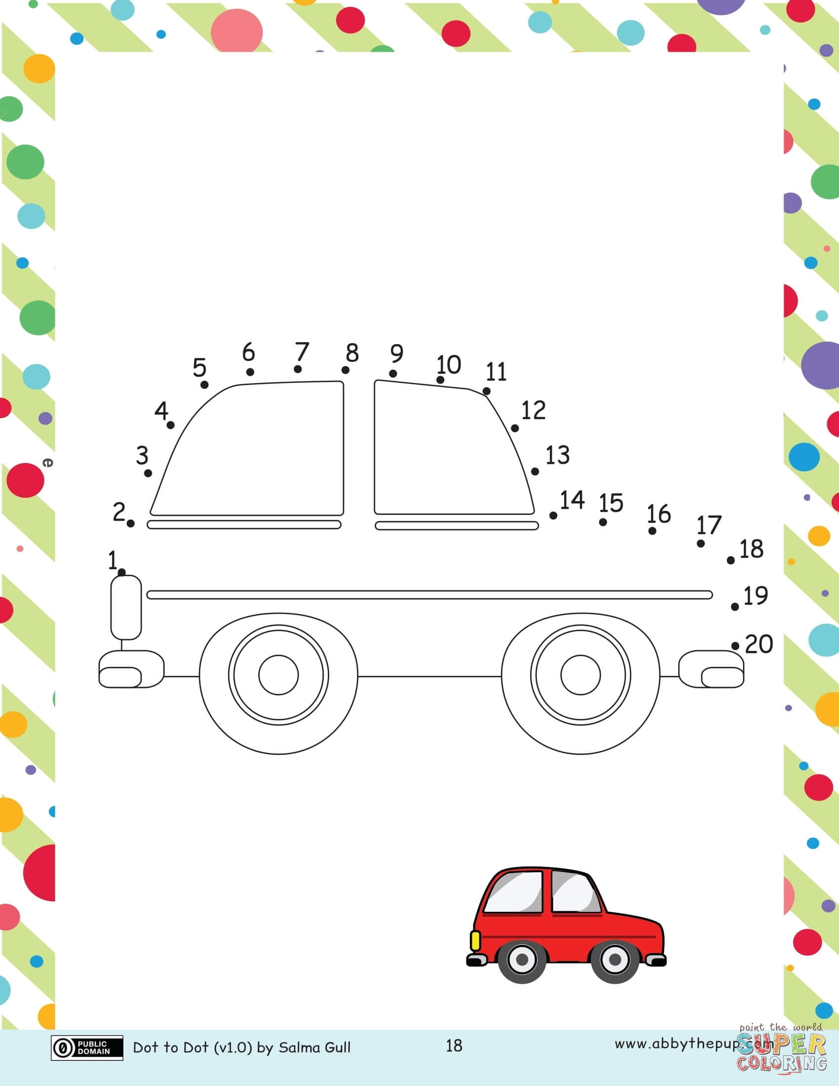 Car dot to dot free printable coloring pages