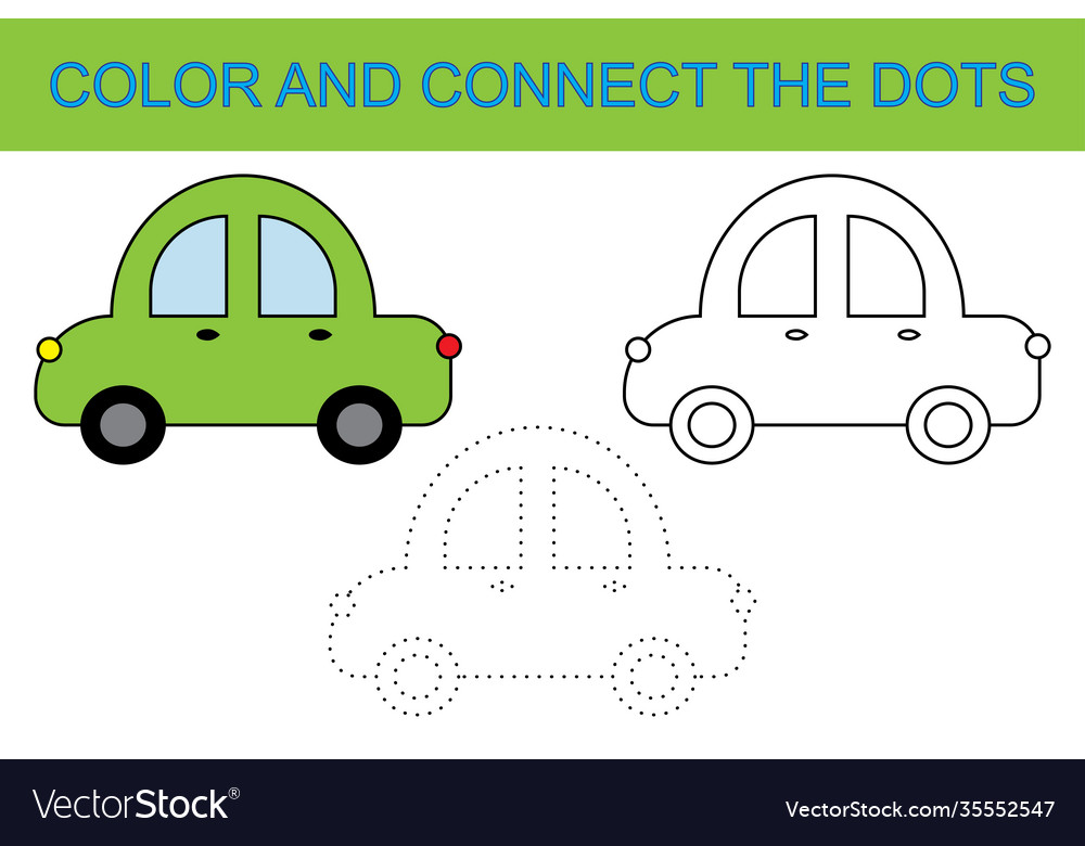 Coloring book connect dots to create car vector image