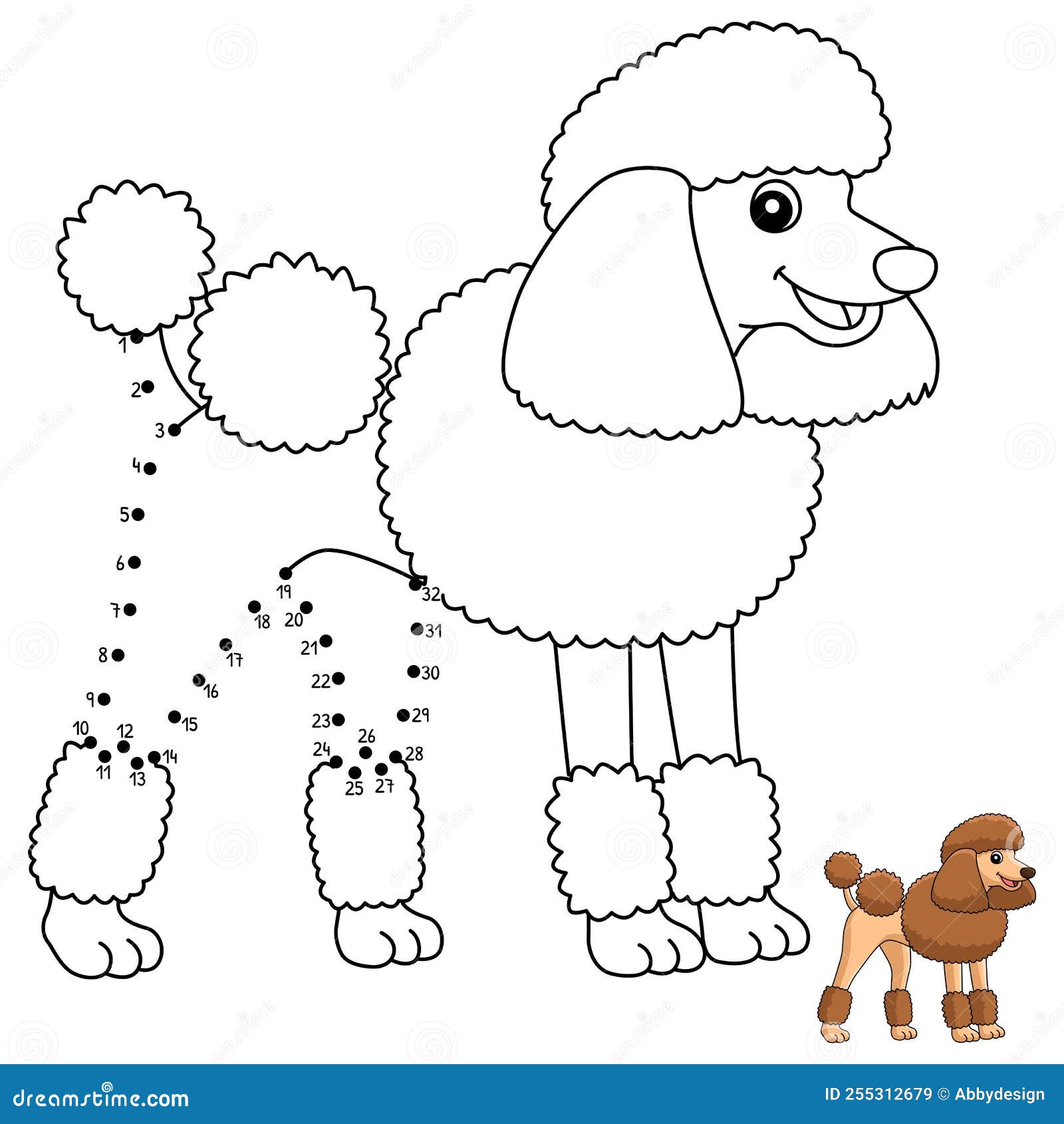 Dot to dot poodle dog isolated coloring page stock vector