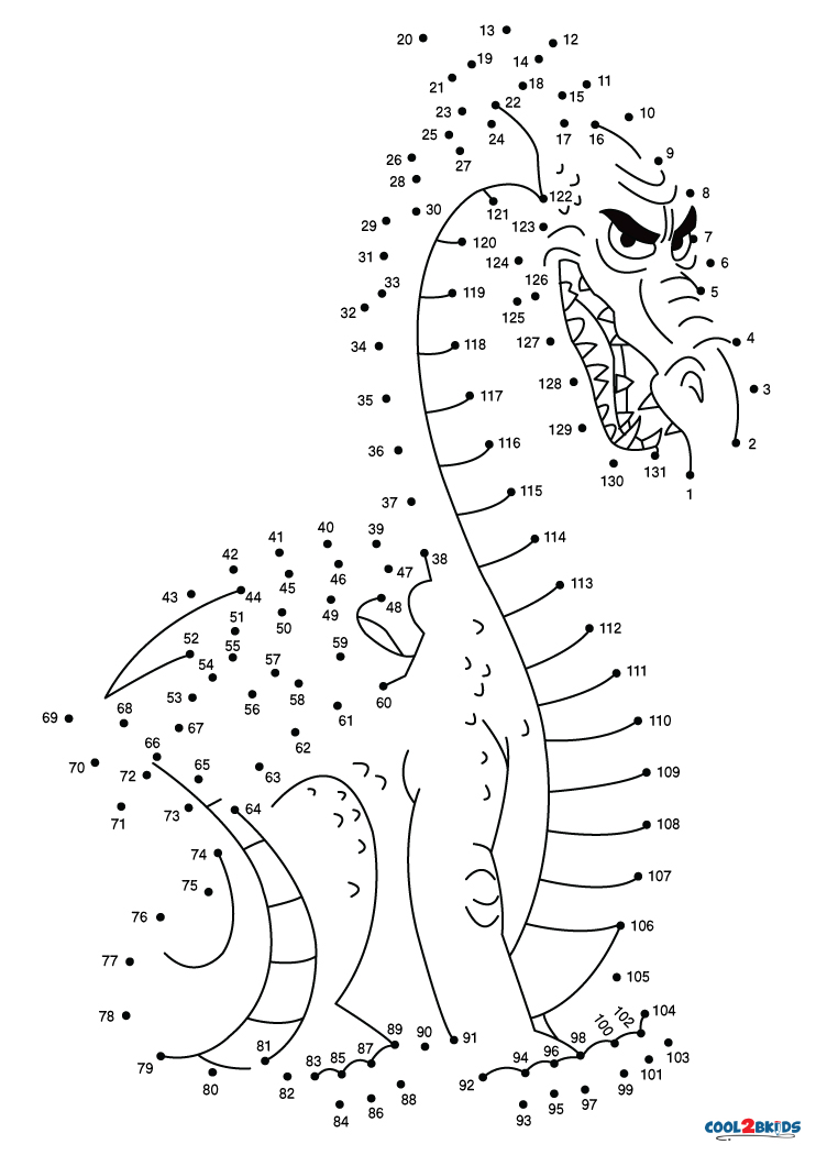 Free printable dragon dot to dot