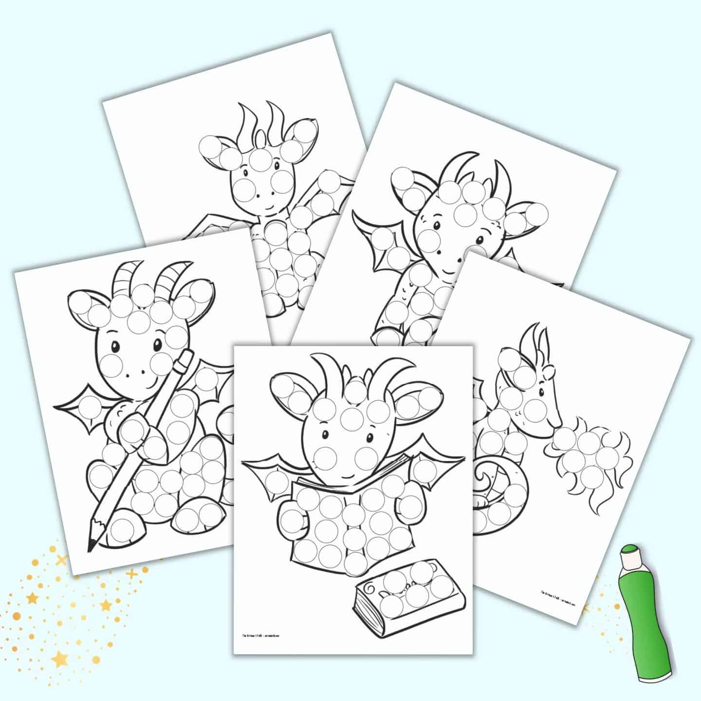 Free printable dragon dot marker pages for toddlers preschoolers