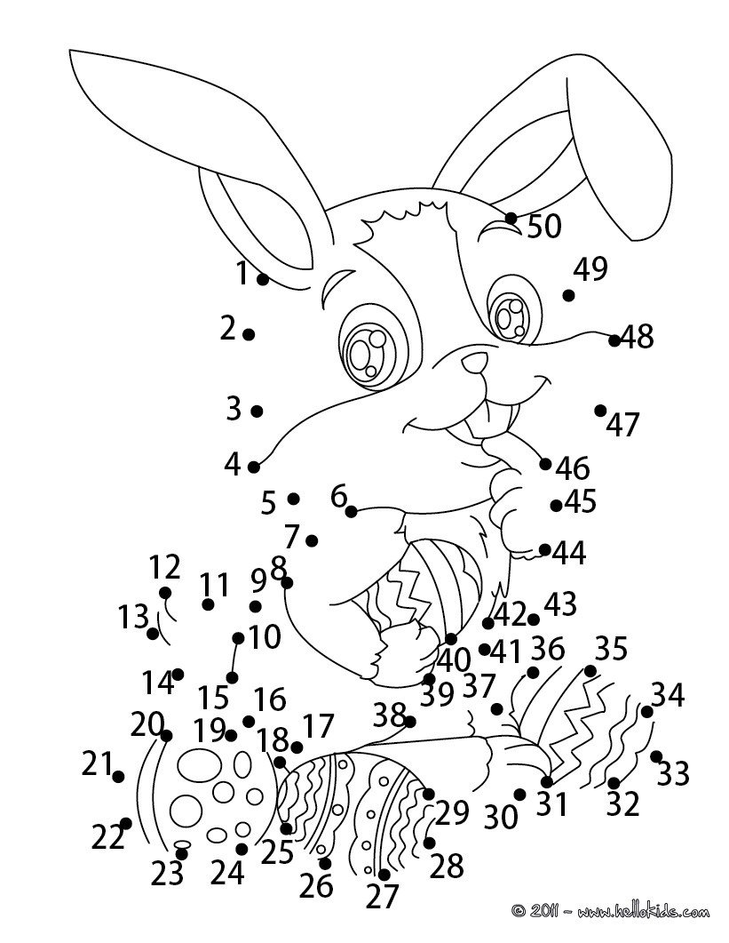 Easter bunny dot to dot game coloring pages