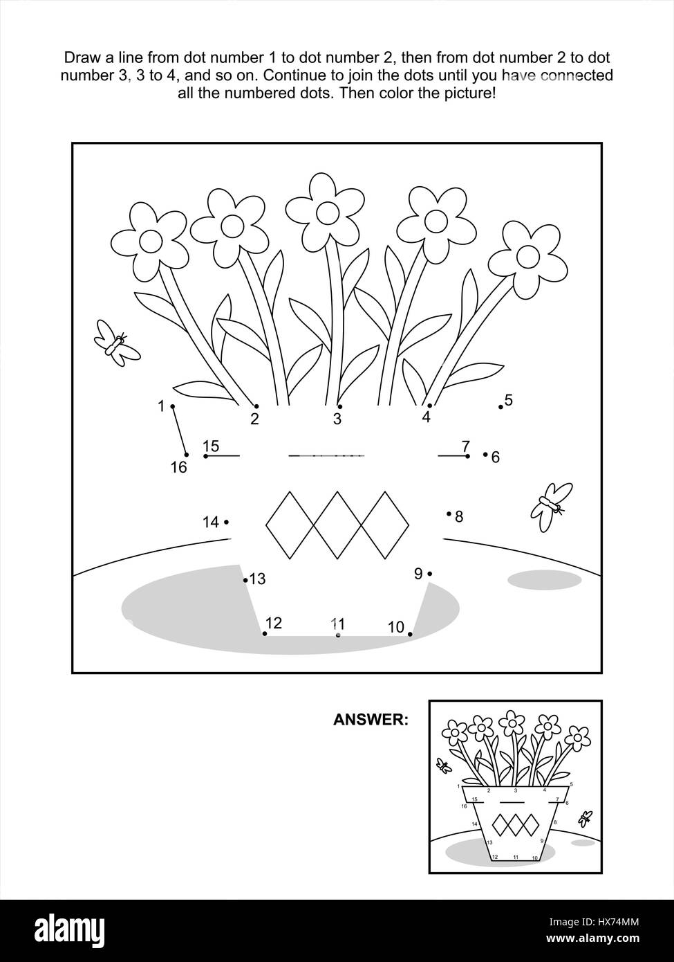 Connect the dots picture puzzle and coloring page